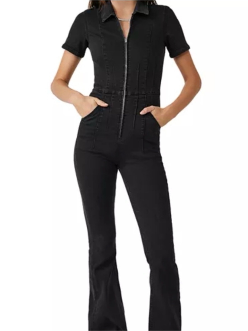 We The Free Jayce Denim Flare Jumpsuit - Size M - Picture 2 of 7